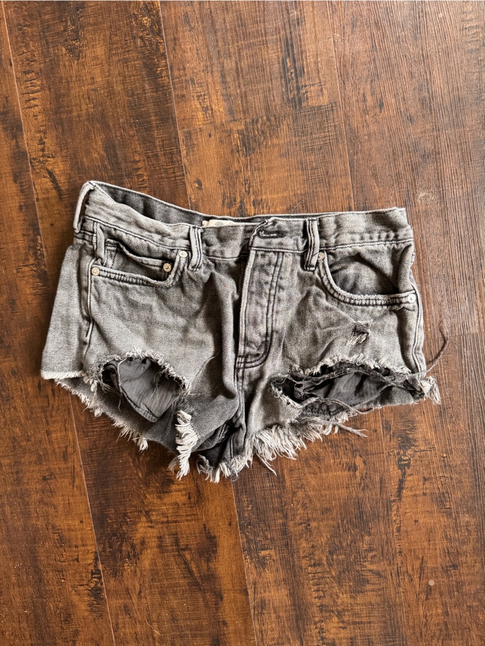 We The Free Distressed Gray Denim Cutoff Shorts